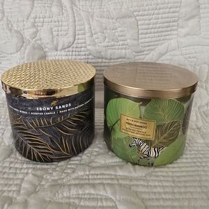 Bath & Body Works Ebony Sands Black and Gold Candle & Fresh Bamboo Green Candle